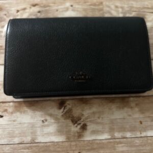 Coach Shoulder Wallet Refined Pebble Leather Black 2-Way Strap